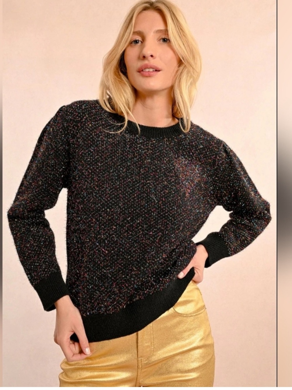 Molly Bracken Mottled Sparkle Shimmer Multi Color Sweater M/L